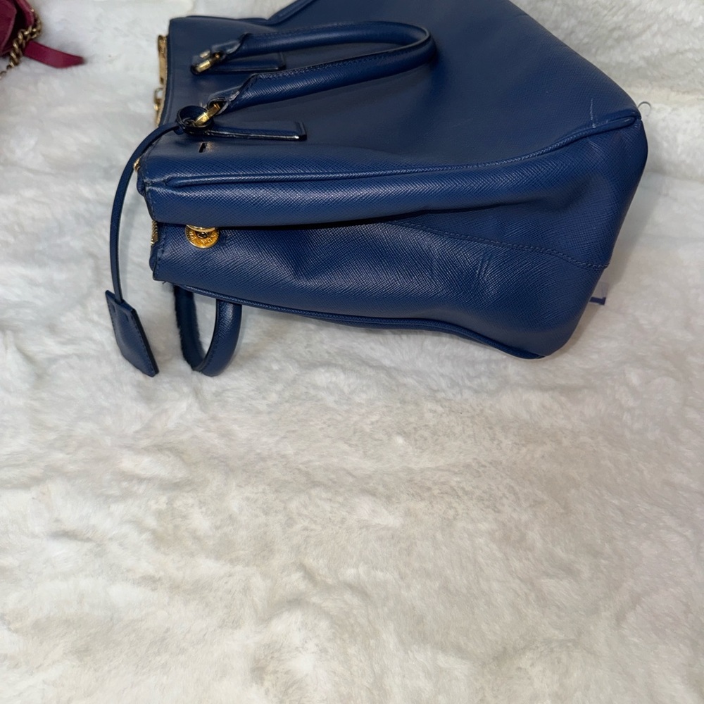 Prada Navy Blue Saffiano Double-Zip Satchel with Gold Hardware - Picture 7 of 7